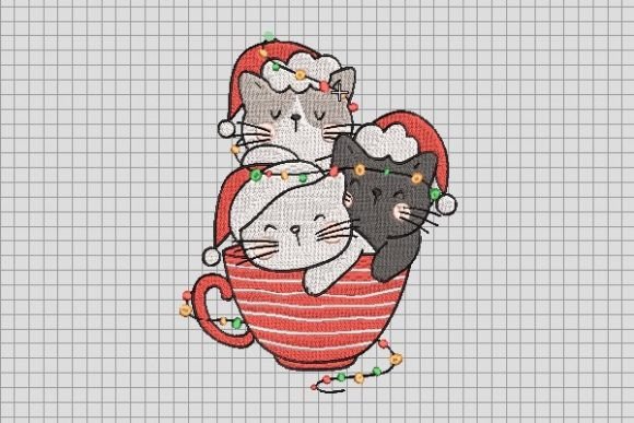 Christmas Cat in Red Cup Embroidery File Review for Holiday Creations