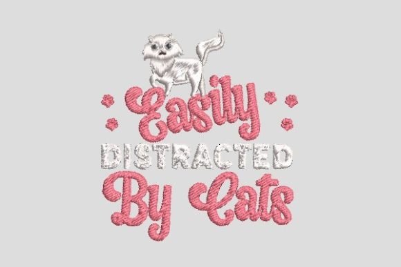 Easily Distracted by Cats Embroidery File Review for Boutique Sweatshirts