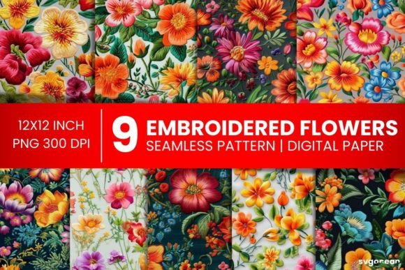 Embroidery Flowers Digital Paper Bundle Review