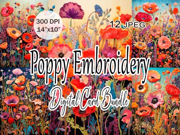 Poppy Embroidery Tapestry Clipart for Seasonal Projects